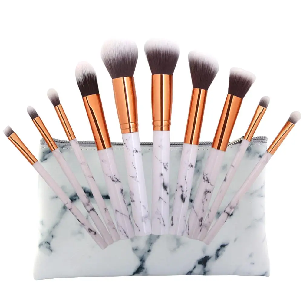 10 PCS Marbling Makeup Brush Set With Cosmetics Bag / Brush Container