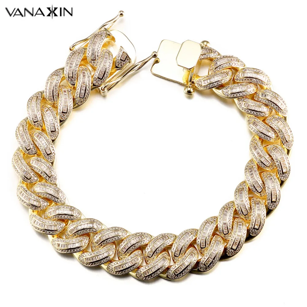 VANAXIN Mens Bracelets Chain Brass Cubic Zirconia Silver Color Male