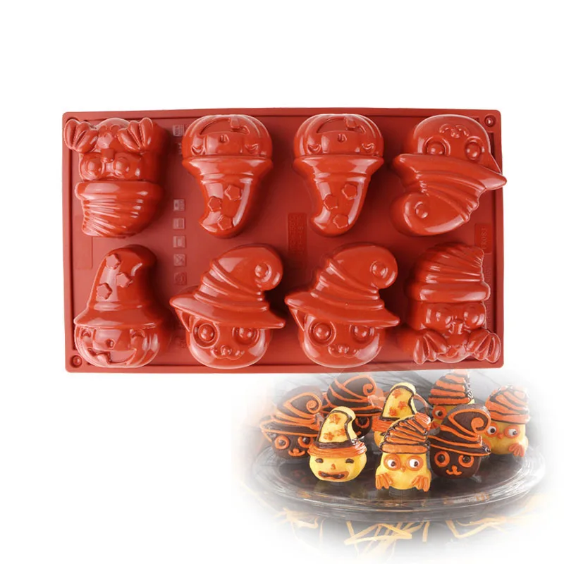 

8 Hole Halloween Supply Cartoon Mask Clown Shaped 3D DIY Baking Dessert Silicone Mold For Cupcake Chocolate Pudding Kitchen Mold
