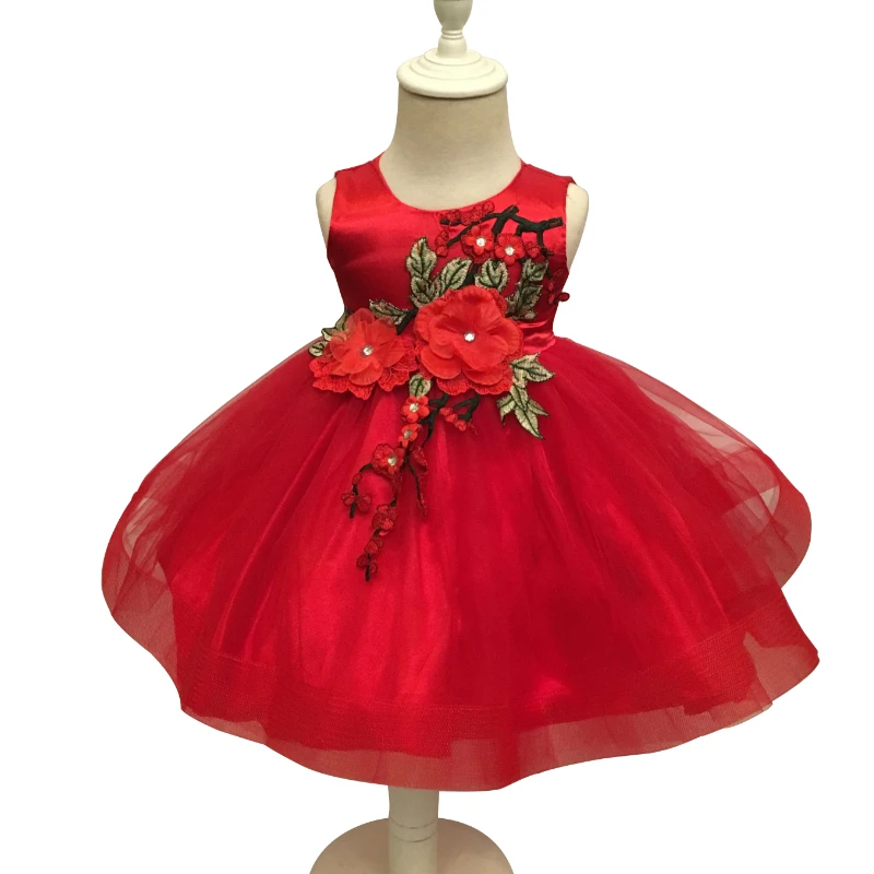 

Free Shipping 3M-24M Newborns Infant Dresses 2018 Last Style Red Black Baby Dress For 1 Year Girl Birthday Lace Christening Gown