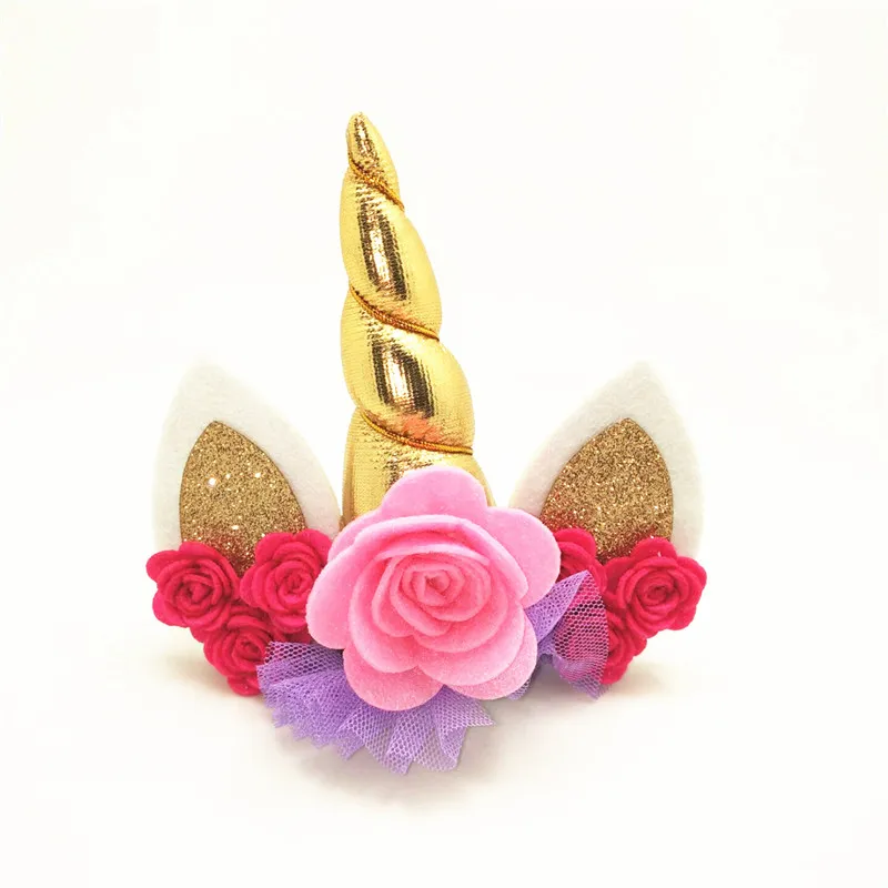 H4 - Hair Clips 10 шт./партия, цветочный Единорог Рог уши оголовье, единорог заколка для волос в форме короны, фетровые цветы повязка на волосы с единорогом, подарок на день рождения - Цвет: H4 - Hair Clips