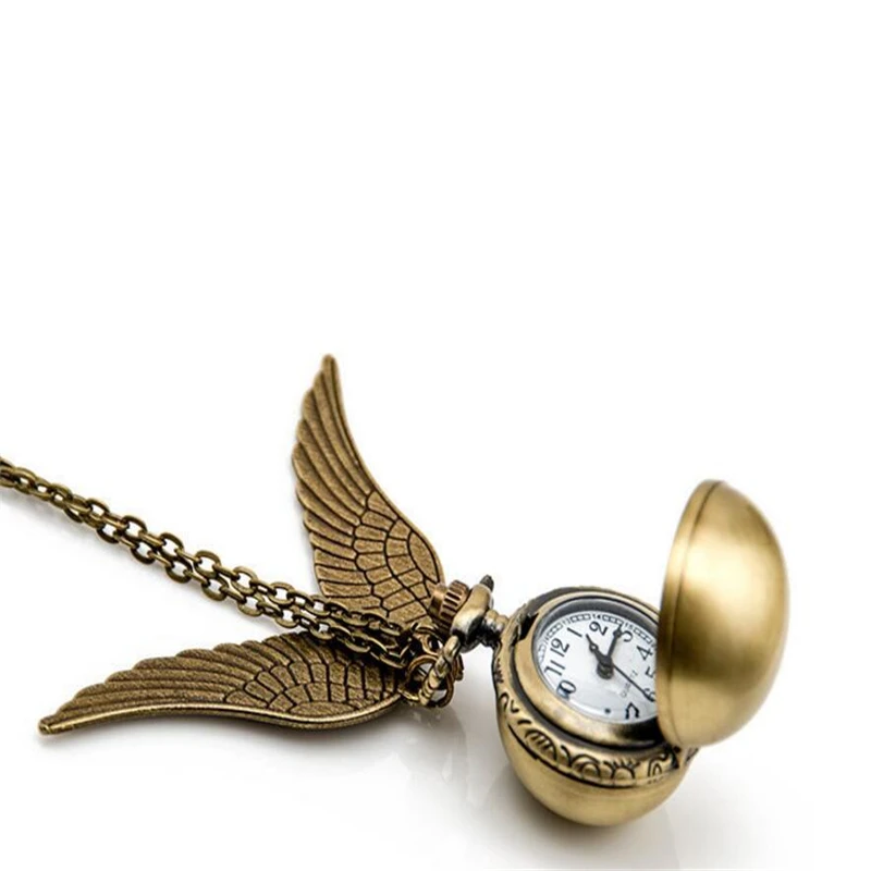 [New] Harrys Potter Golden Wings Snitch Toy Watch Quartz Pocket Watch Necklace Quidditch Balls Snitch Necklace Toys Fly Thief