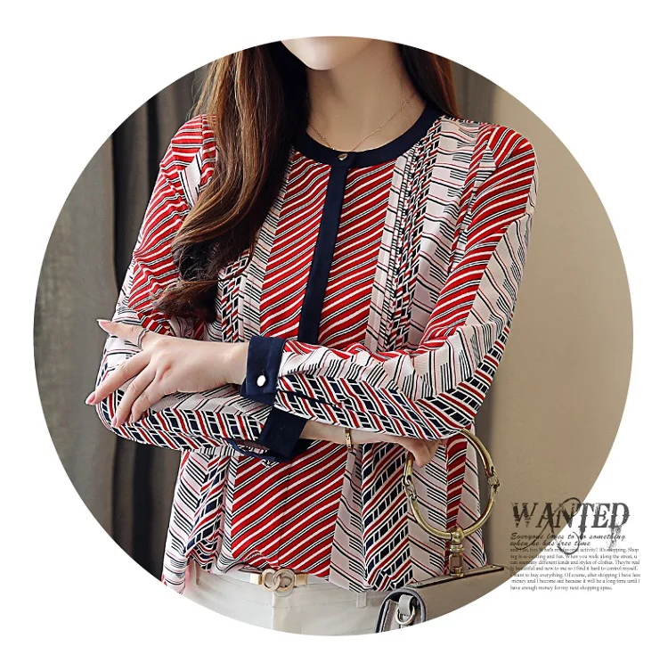 Autumn Long Sleeve Striped Chiffon Blouse Shirt Fashion Woman Blouses OL Blouse Women Tops Blusa Feminina Shirt 1141 40
