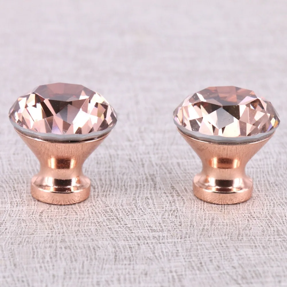 8pcs K9 Crystal Diamond Knob Rose Gold Furniture Kitchen Drawer