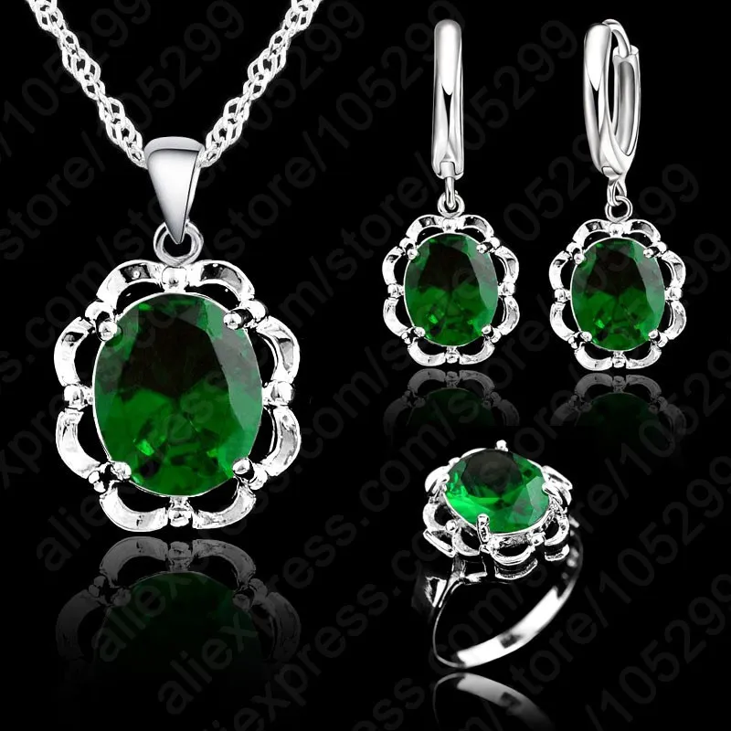 

Free Shipping Top Quality New 925 Sterling Silver Color Jewelry Sets Necklace/Earrings/Ring Austrian Crystal Jewelry Set