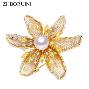 

ZHBORUINI 2019 High Quality Natural Freshwater Pearl Brooch Fine Zircon Matte Light Brooch Pearl Jewelry For Women Not Fade Gift