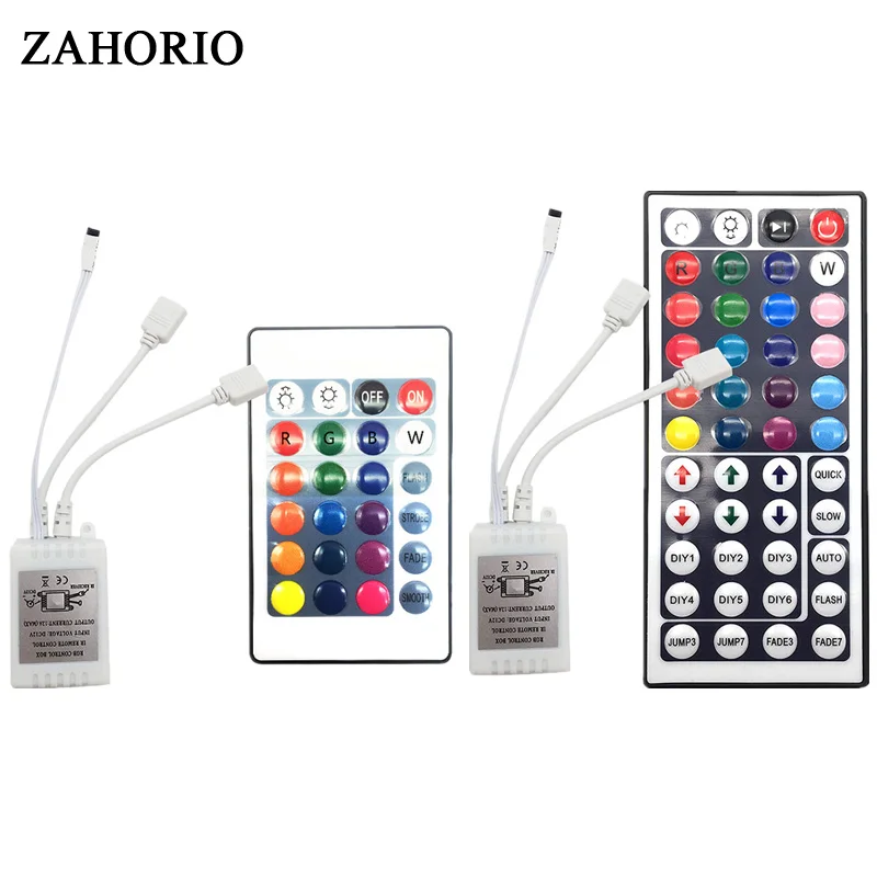 

24key 44 Keys Dual Connectors IR Remote RGB Controller Output DC12V 2 Ports Dimmer For 3528 5050 SMD RGB LED Strip light Control