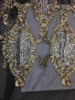 

embroiderd lace fabric DiuDiu-10799 with sequins beautiful Nigerian sequins lace fabric for party dress