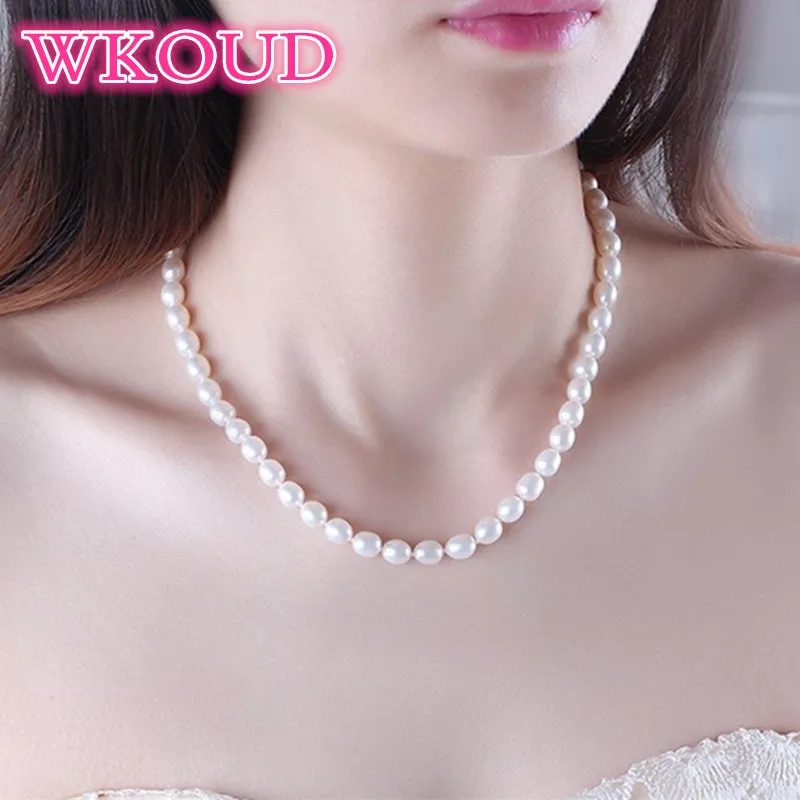 

Genuine top Pearl Jewelry AAAA Natural Freshwater Pearl 6-7mm Rice 925 sterling silver Jewelry Choker Necklace For Women