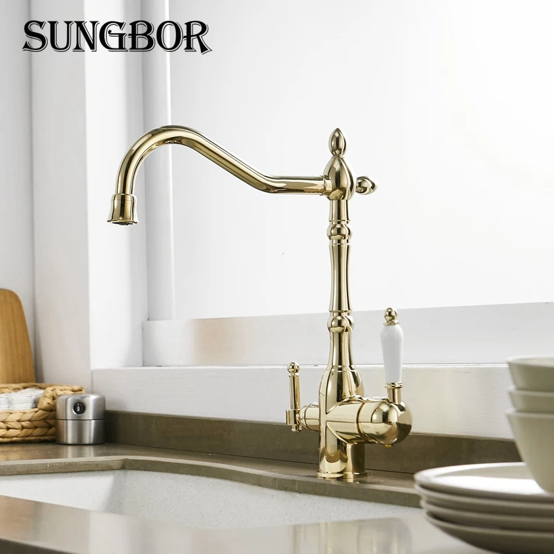 Kitchen Faucets 360 Degree Rotation with Water Purification Crane For Kitchen Deck Mounted Mixer Tap Torneira Cozinha CF-9090K