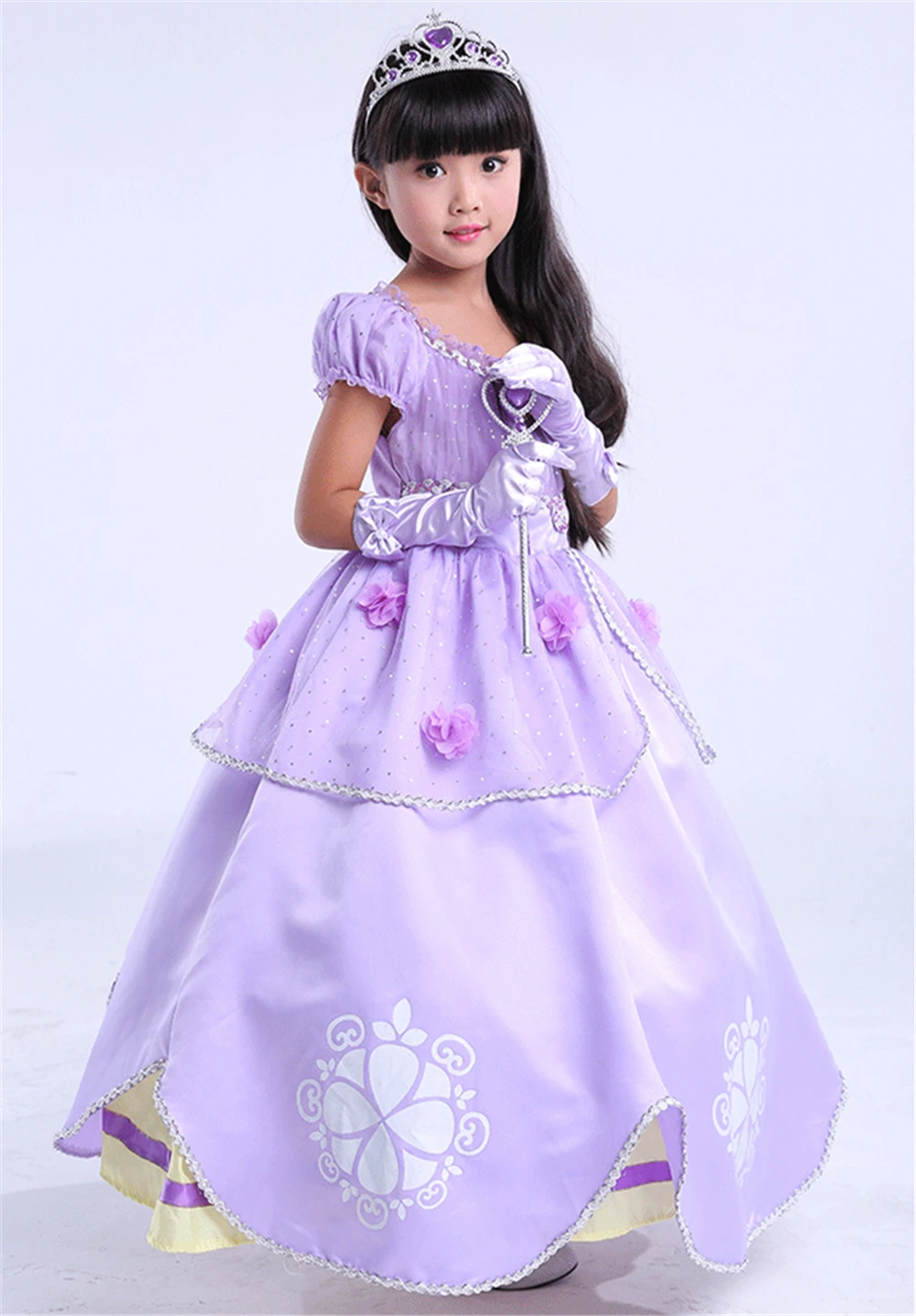 Блестящее платье принцессы Софии для девочек; детские маскарадные фиолетовые платья в пол для девочек; карнавальный костюм на Хэллоуин; Детские платья