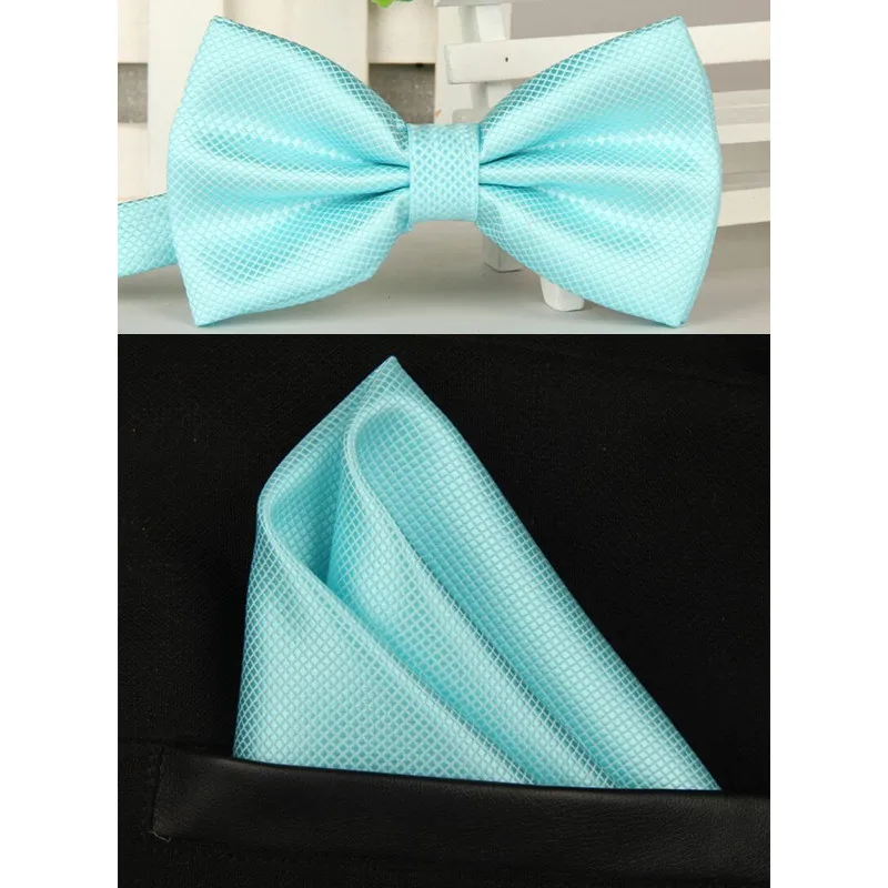 sky blue SHENNAIWEI Шелковый однотонный деловой галстук-бабочка для мужчин, винтажный фиолетовый, черный, желтый, серебристый Свадебный галстук-бабочка, карманный квадратный платок, набор, lote - Цвет: sky blue