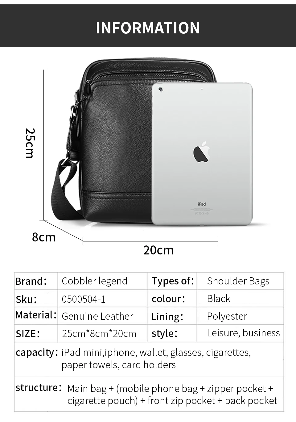 Cobbler Legend Genuine Leather Bag High Quality Shoulder Handbag Crossbody Bags for Men Messenger Black Luxury Brand Sling Bag