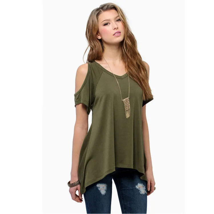 

Women Casual Summer T Shirt Fashion Short Batwing Sleeve Loose Tops Cold Shoulder Solid Tee shirt Plus Size Female Tops