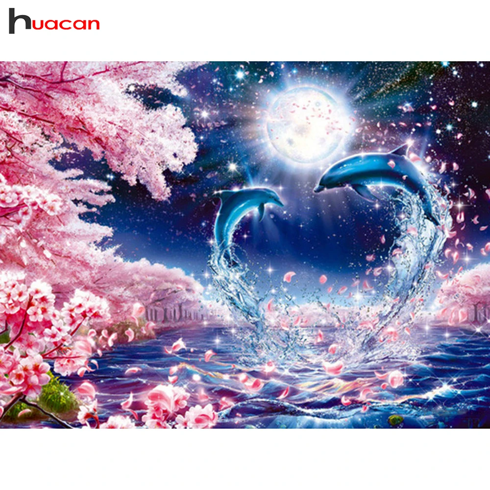 

Diamond Painting Cross Stitch Flowers Diamond Embroidery Landscape Full Square Diamond Mosaic Scenic Drill Rhinestones Dolphin