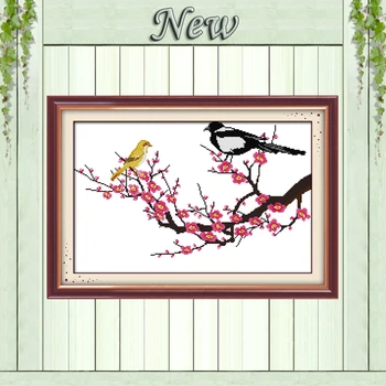 

Plum blossom and birds flowers decor painting Counted Print on canvas DMC 11CT 14CT Cross Stitch kits Needlework Sets embroidery