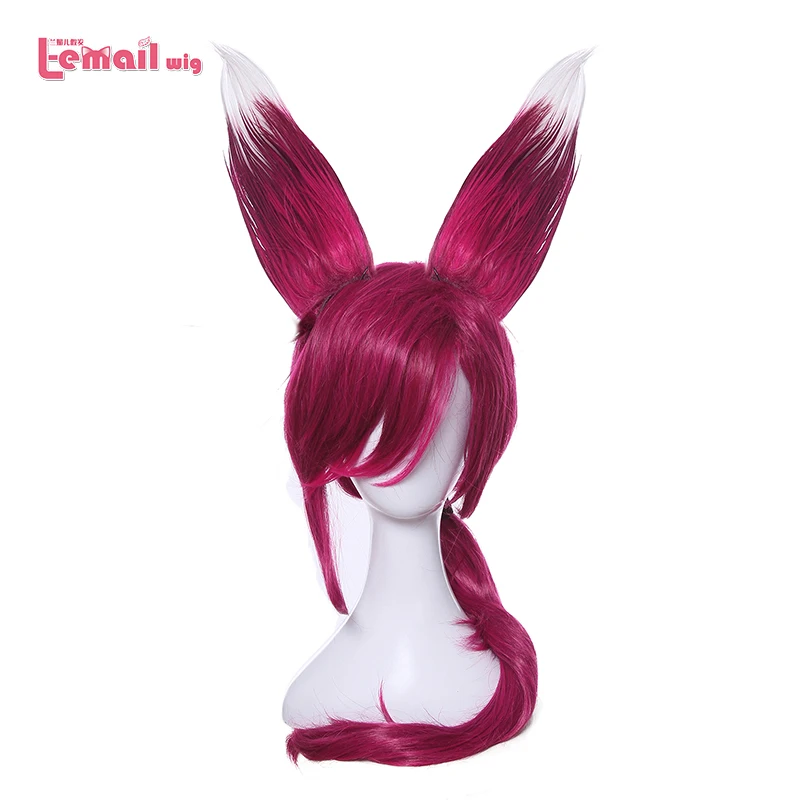 Xayah Wig Ears League of Legends New 136th Champion LOL Cosplay Red Ponytail