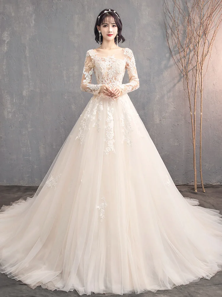 Vestido de Noiva 2019 мусульманские свадебные платья аппликации кружево бисером одежда с длинным рукавом пышное свадебное платье