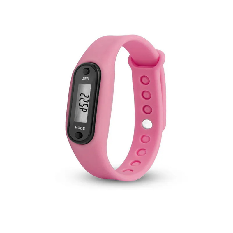 Цифровые силиконовые наручные часы с ЖК-дисплеем, шагомером, шагомером, счетчиком калорий, женские и мужские спортивные фитнес-часы, браслет - Цвет: Розовый