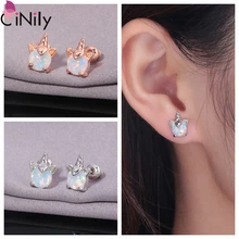 CiNily Белый огненный опал Серебро Розовое золото для женщин Свадебная вечеринка Ювелирное Украшение в подарок на день рождения серьги гвоздики OH4714-15