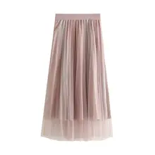 Новая модная плиссированная летняя юбка сетчатая подкладка полиэстер градиент длинный тонкий корейский Стиль Высокая талия Ins Женская юбка