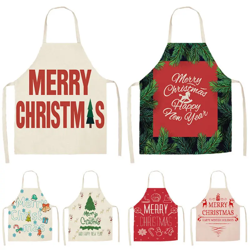 

1Pcs Merry Christmas Apron for Woman Pinafore Cotton Linen Aprons 53*65cm Adult Bibs Kitchen Baking Cooking Accessories MX0004