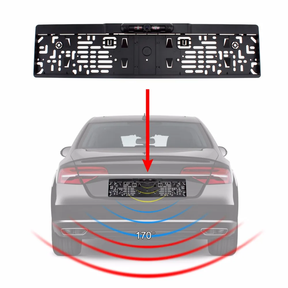 Goedkoop Auto Parktronic EU Car License Plate Frame Achteruitrijcamera HD Nachtzicht Achteruitrijcamera Reverse Rear Camera Met 4 IR Licht