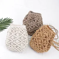 Vintage Woven backpack cotton rope bucket small straw bag vacation travel mini fresh backpack hand-woven bags 1