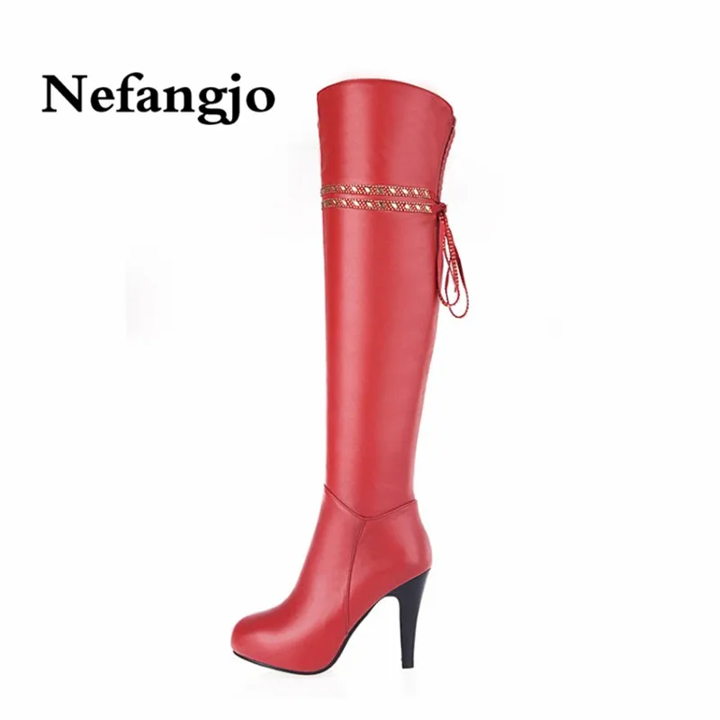 

Nefangjo 2018 high-end sexy full-head cowhide women's knee-high boots super high heel women's shoes