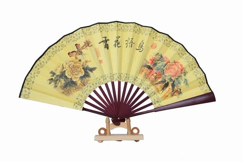 1" большой портативный ручной вентилятор складной китайский веер из шелка и бамбука традиционное ремесло мужской печати веер украшения - Цвет: flower brids