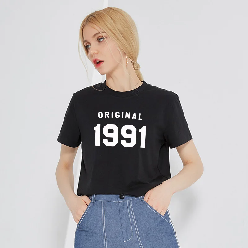 Оригинальная 1991 Женская хлопковая Футболка с буквенным принтом топы графические