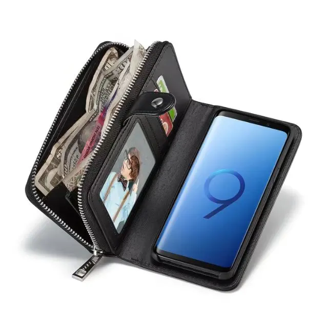 

BRG New Wallet PU Woven Leather Case for Samsung Galaxy S9 With 2 in 1 Magnetic Cases For S9 Plus S9+ Lady Purse