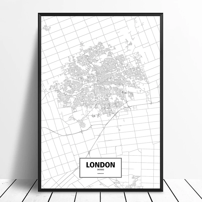 London Ontario Canada Black White Custom World City Map Poster