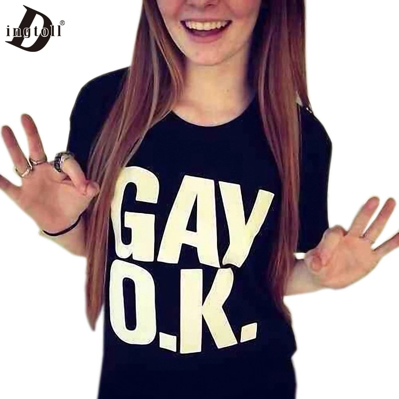 

Dingtoll Harajuku Femme GAY OK T shirt Women Hipster Tops Tee Summer 12 Differ Letter Plus Size XL Punk Street camisetas WMT212