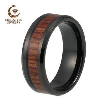 

8MM Black Tungsten Wedding Band Ring For Men Women With Nature Koa Padauk Wood Inlay Comfort Fit
