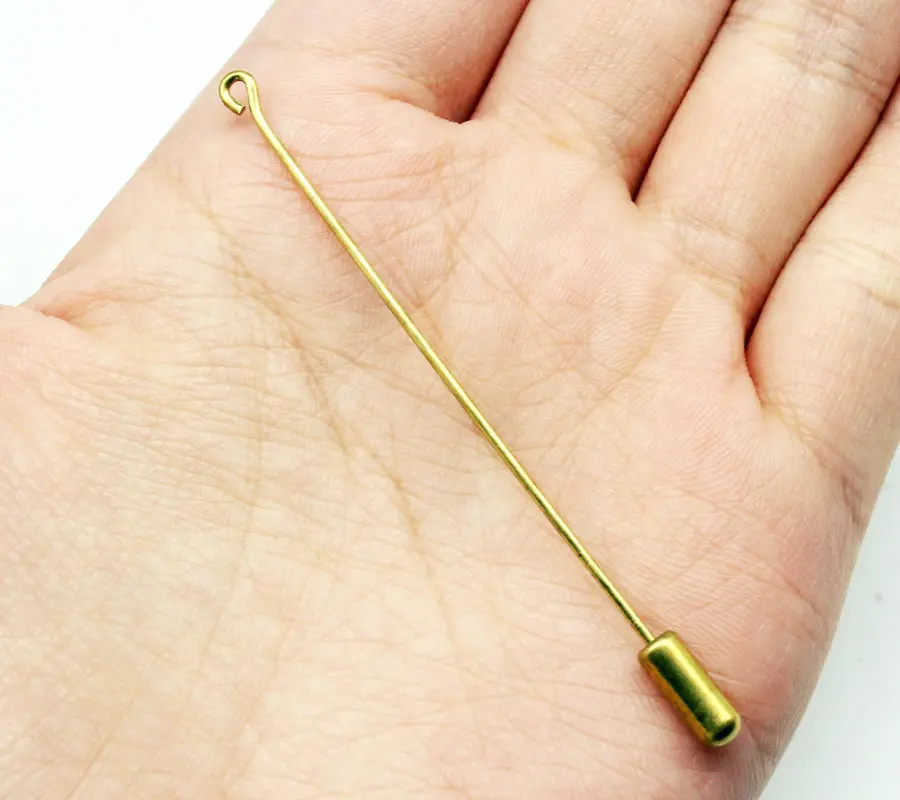 100pcs bulk Brass antique Gold plated 2.5 inch 70mm stick pin with loop