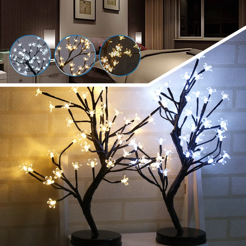 

Nordic Creative 48LED Plum Potted Tree Lights Warm/White Desk LED Lights Table Lamp Night Light Home Party Decoration