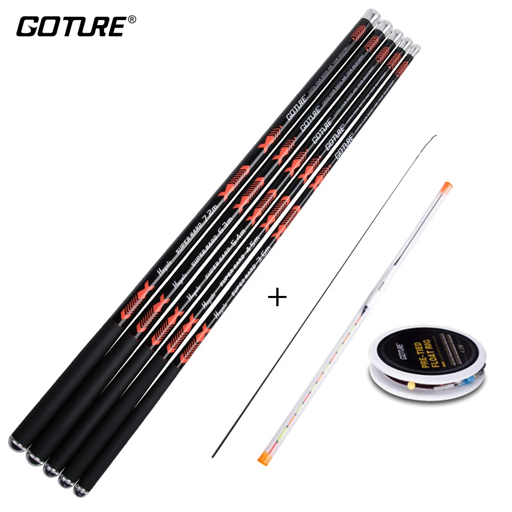 

Goture Hayate Telescopic Fishing Rod Set 3.6-7.2M Carbon Fiber Stream Rod with Fishing Float Rig, Spare Tips For Carp Fishing
