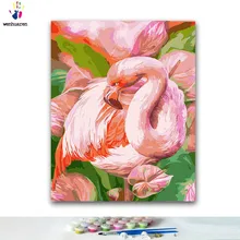 DIY картина по номерам Розовый фламинго в траве картины с наборы 40x50 оформлена