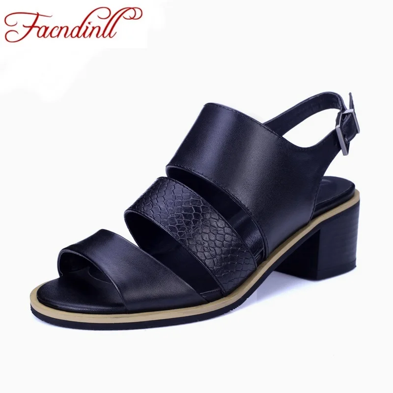 

FACNDINLL brand design open toe ankle strap women sandals thick heel summer black dress shoes fashion high quality summer shoes