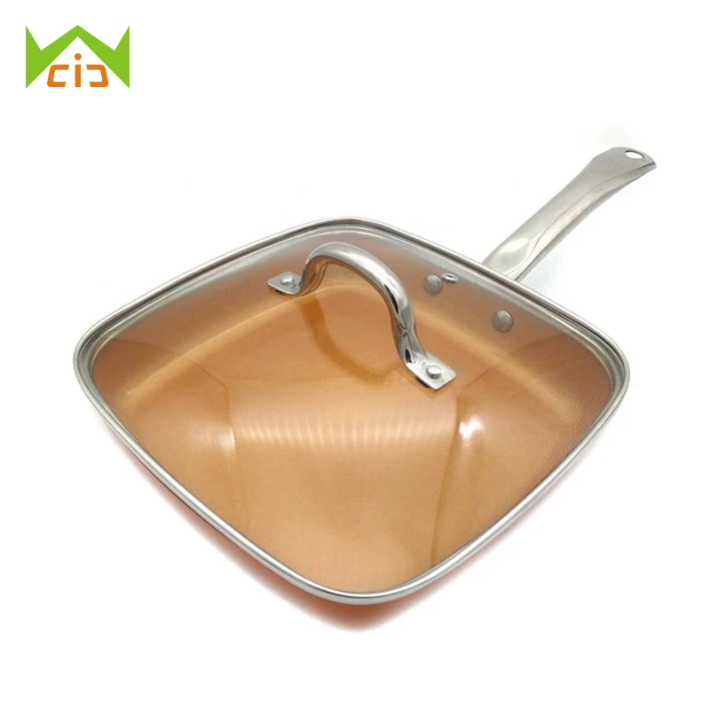 Wcic 10 Inch Safe Gl Lid Copper Pans Deep Square Induction Fry Wcic 10 Inch Safe Gl Lid Copper Pans