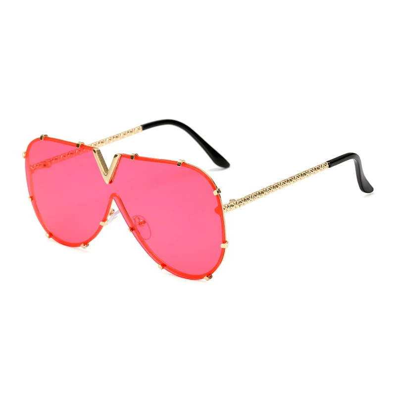 Men's Sunglasses Fashion Oversized Sunglasses Men Brand Designer Goggle Sun Glasses Female Style Oculos De Sol UV400 O2 - Цвет линз: C5 Red