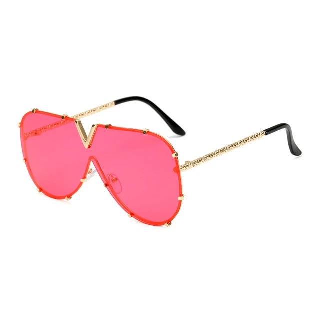 Men's Sunglasses Fashion Oversized Sunglasses Men Brand Designer Goggle Sun Glasses Female Style Oculos De Sol UV400 O2 C5 Red