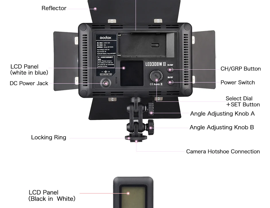 Godox светодиодный 308W II 5600K белый светодиодный студийный светильник с дистанционным управлением+ адаптер переменного тока