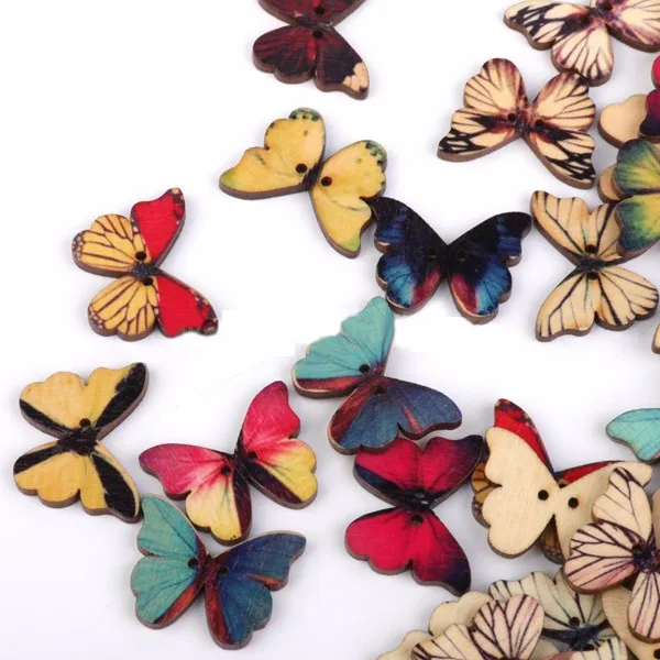 100pc wooden mixed butterfly flatback buttons sewing embellishment-1