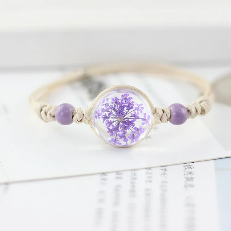 Lidavi Boho винтажный очаровательный браслет, браслет с кристаллами, стеклянный шар, Женский плетеные многослойные кожаные браслеты, счастливый лист клевера - Окраска металла: Purple