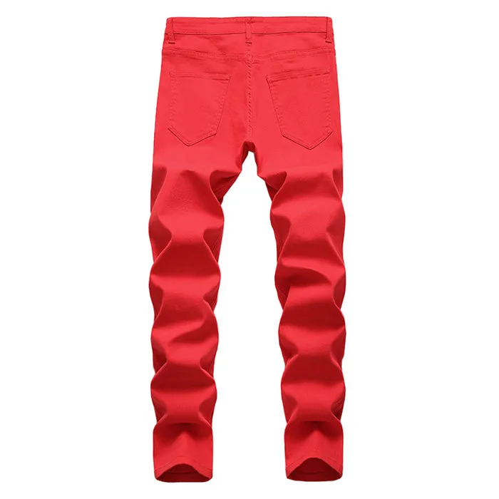 New Men's Fashion Jeans Business Casual Straight Leg Skinny Yellow Red Jeans Men Punk Pants Male Streetwear Moda Masculina