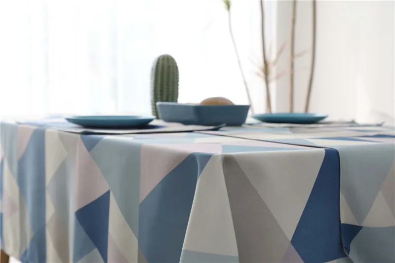  Waterproof Rectangle Dining Table Cloth Black Blue Geometric Table Cover for Wedding Party Kitchen 