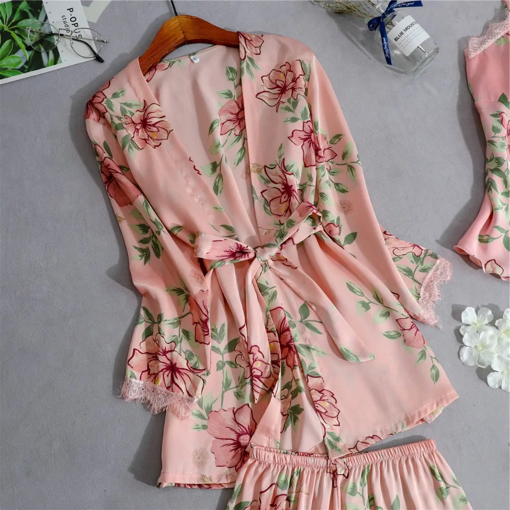 Women's Silk Satin Floral Print 5Pc. Pajama Set Nightgown only $49.99