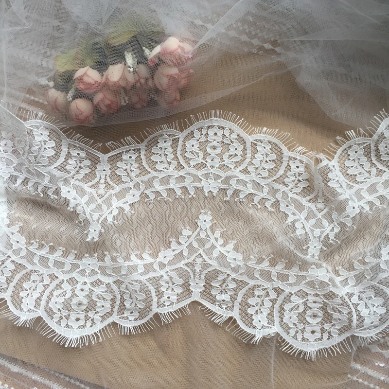 Двойной окантовкой гребешок Шантильи кружева для платья 3 ярдов длинные хорошее качество и тонкой работы свадебная вуаль границы кружева отделка